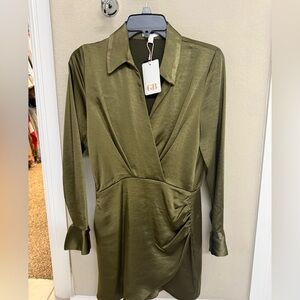 GB silk olive green mini dress